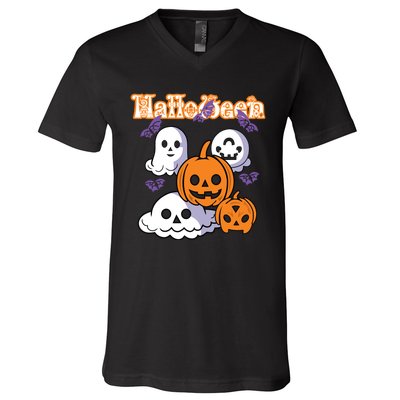 Halloween Scary Evil Pumpkin V-Neck T-Shirt