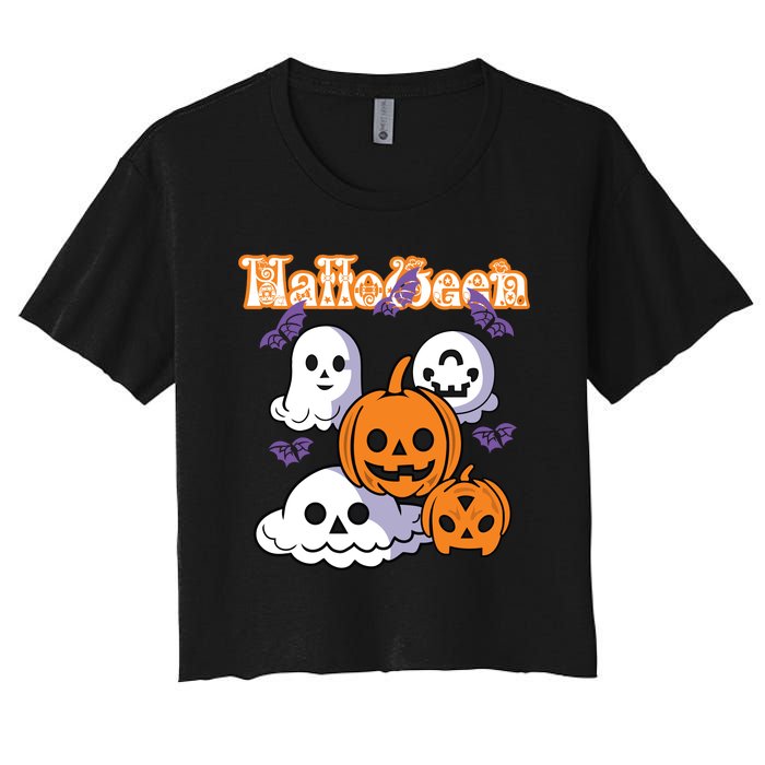 Halloween Scary Evil Pumpkin Women's Crop Top Tee