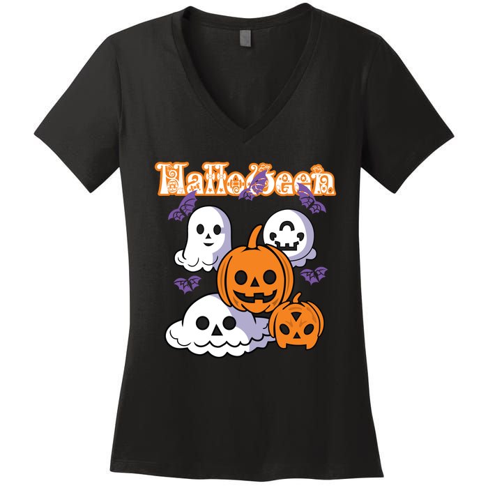 Halloween Scary Evil Pumpkin Women's V-Neck T-Shirt