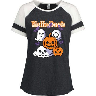 Halloween Scary Evil Pumpkin Enza Ladies Jersey Colorblock Tee