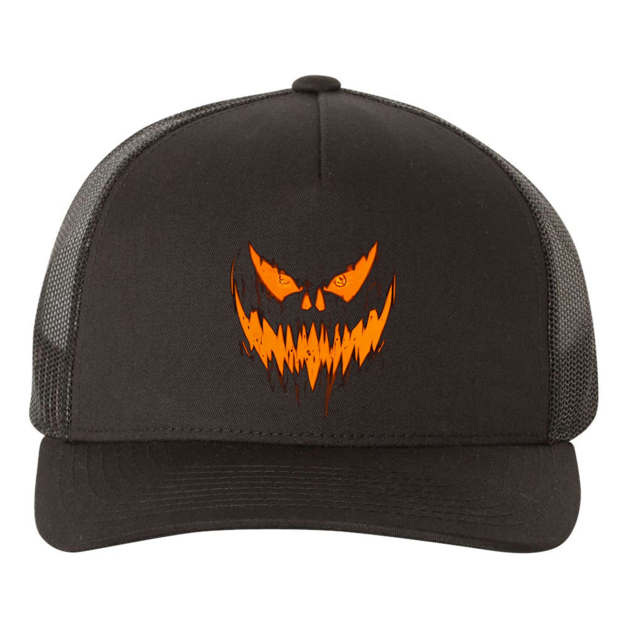 Halloween Scary Evil Pumpkin Face Jack O Lantern Design Cool Gift Yupoong Adult 5-Panel Trucker Hat