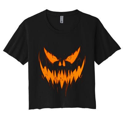 Halloween Scary Evil Pumpkin Face Jack O Lantern Design Cool Gift Crop Top