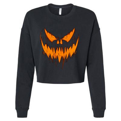 Halloween Scary Evil Pumpkin Face Jack O Lantern Design Cool Gift Cropped Pullover Crew