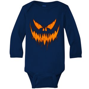 Halloween Scary Evil Pumpkin Face Jack O Lantern Design Cool Gift Baby Long Sleeve Bodysuit