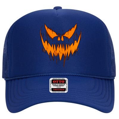 Halloween Scary Evil Pumpkin Face Jack O Lantern Design Cool Gift High Crown Mesh Back Trucker Hat