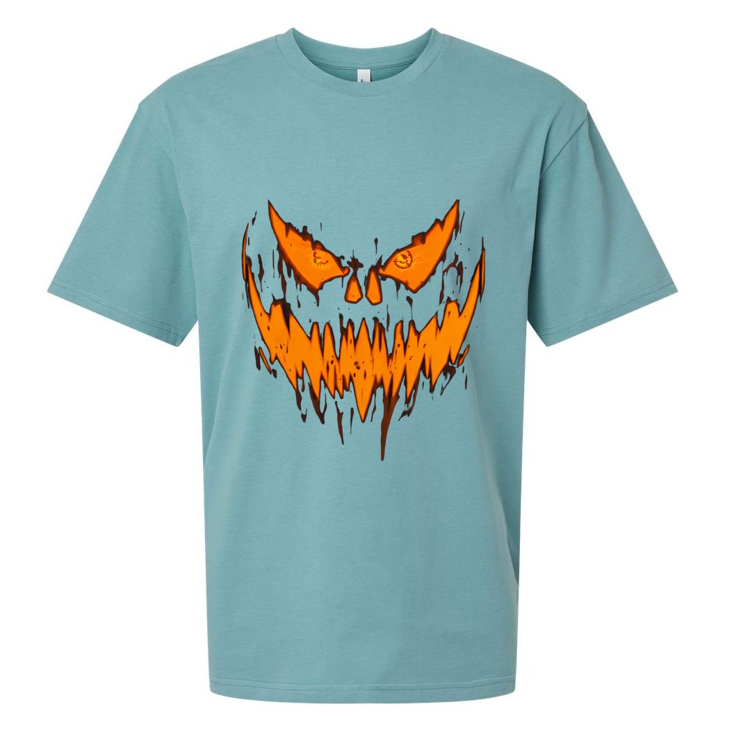 Halloween Scary Evil Pumpkin Face Jack O Lantern Design Cool Gift Sueded Cloud Jersey T-Shirt