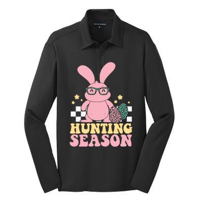 Hunting Season Easter Eggs Bunny Holiday Silk Touch Performance Long Sleeve Polo