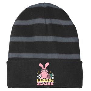 Hunting Season Easter Eggs Bunny Holiday Striped Beanie with Solid Band