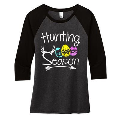 Hunting Season Egg Dear Easter Day Men Funny Women's Tri-Blend 3/4-Sleeve Raglan Shirt