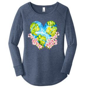 Heart Shape Earth Day Everyday Planet Design Women's Perfect Tri Tunic Long Sleeve Shirt