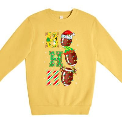 Hohoho Santa Elf Reindeer Football Balls And Christmas Lights Meaningful Gift Premium Crewneck Sweatshirt