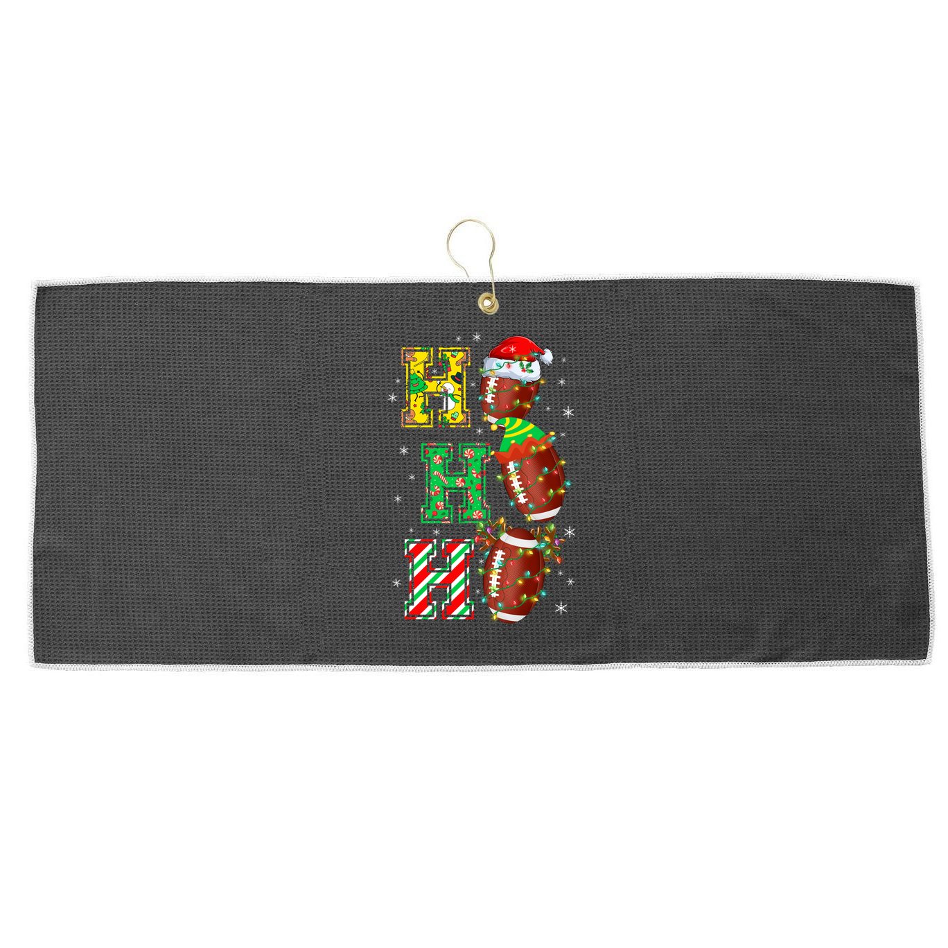 Hohoho Santa Elf Reindeer Football Balls And Christmas Lights Meaningful Gift Large Microfiber Waffle Golf Towel