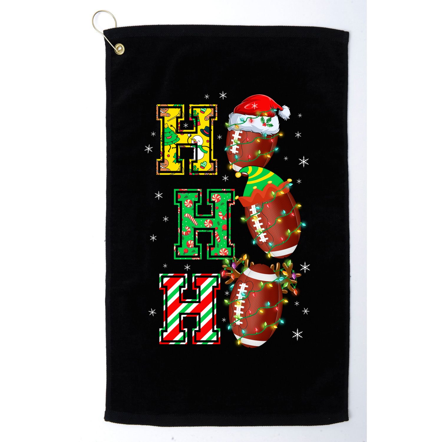 Hohoho Santa Elf Reindeer Football Balls And Christmas Lights Meaningful Gift Golf Towel