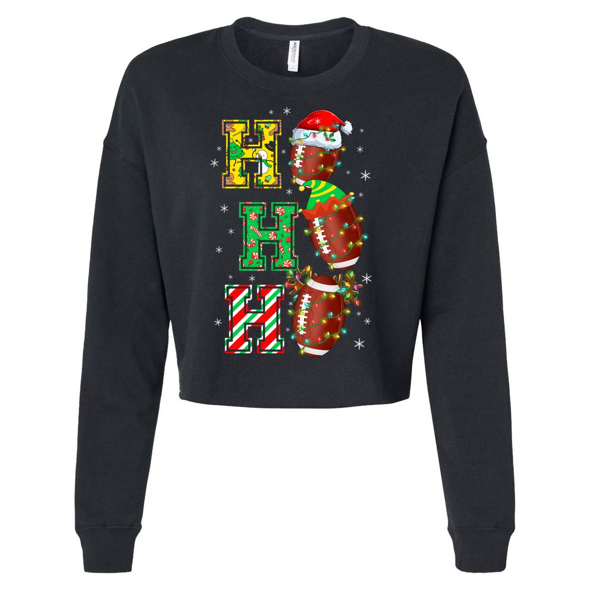 Hohoho Santa Elf Reindeer Football Balls And Christmas Lights Meaningful Gift Cropped Pullover Crew