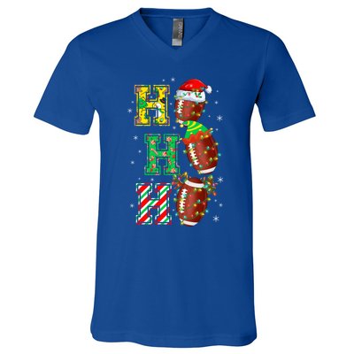 Hohoho Santa Elf Reindeer Football Balls And Christmas Lights Meaningful Gift V-Neck T-Shirt