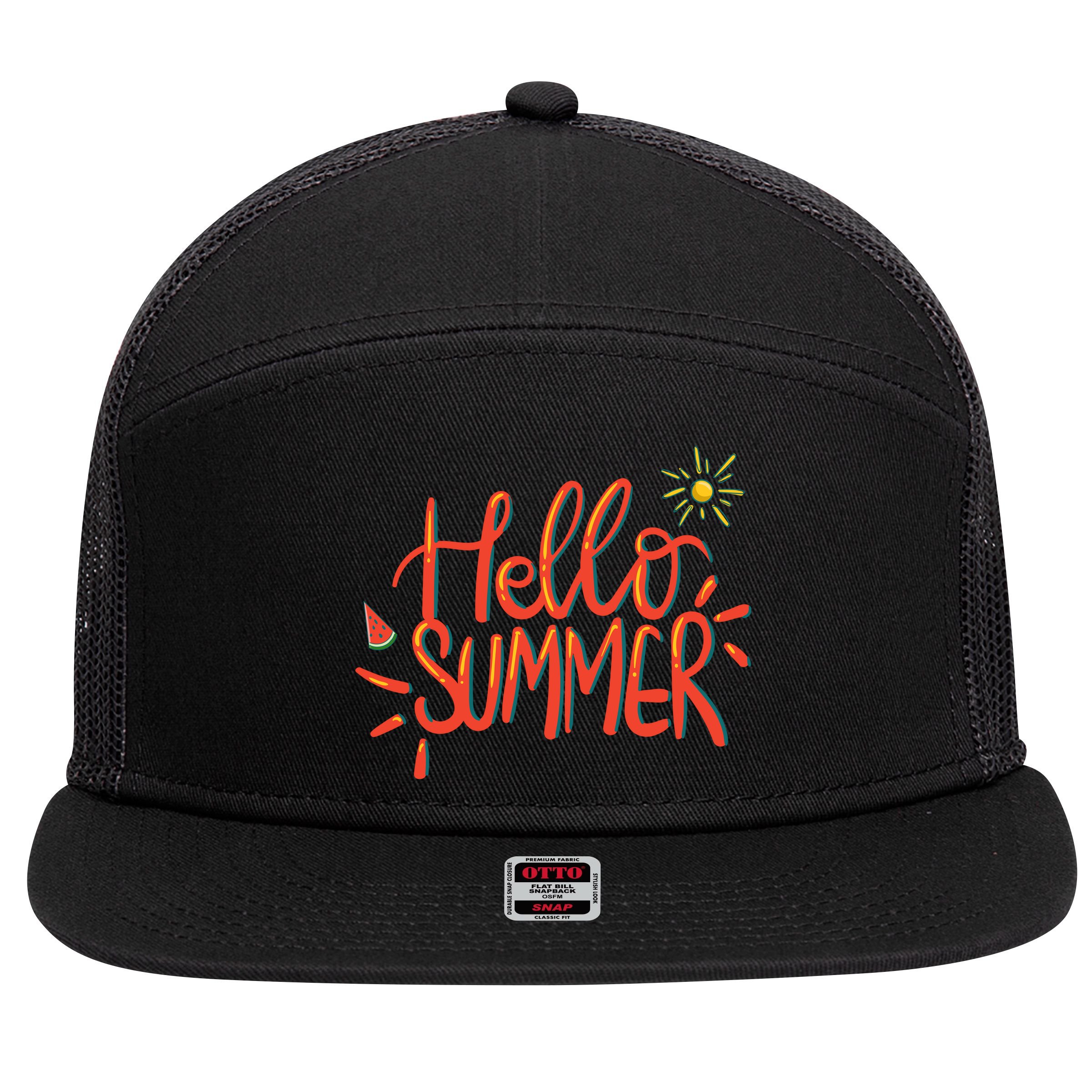 Hello Summer Fun Cute 7 Panel Mesh Trucker Snapback Hat