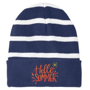 Hello Summer Fun Cute Striped Beanie with Solid Band