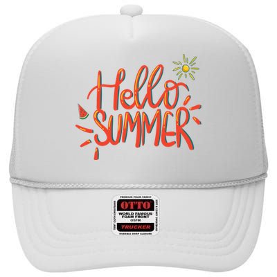 Hello Summer Fun Cute High Crown Mesh Back Trucker Hat