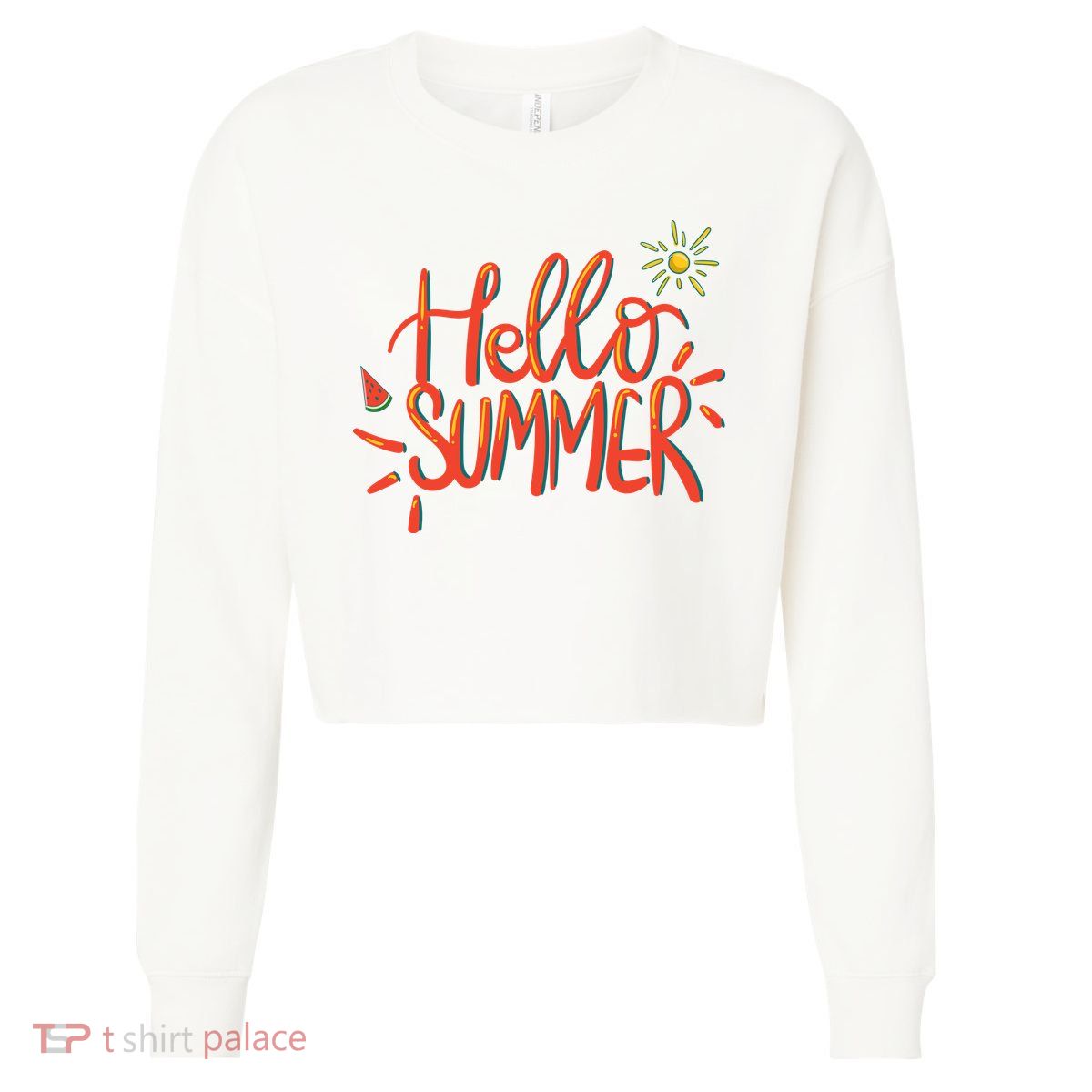 Hello Summer Fun Cute Cropped Pullover Crew