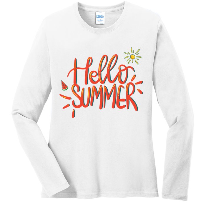 Hello Summer Fun Cute Ladies Long Sleeve Shirt