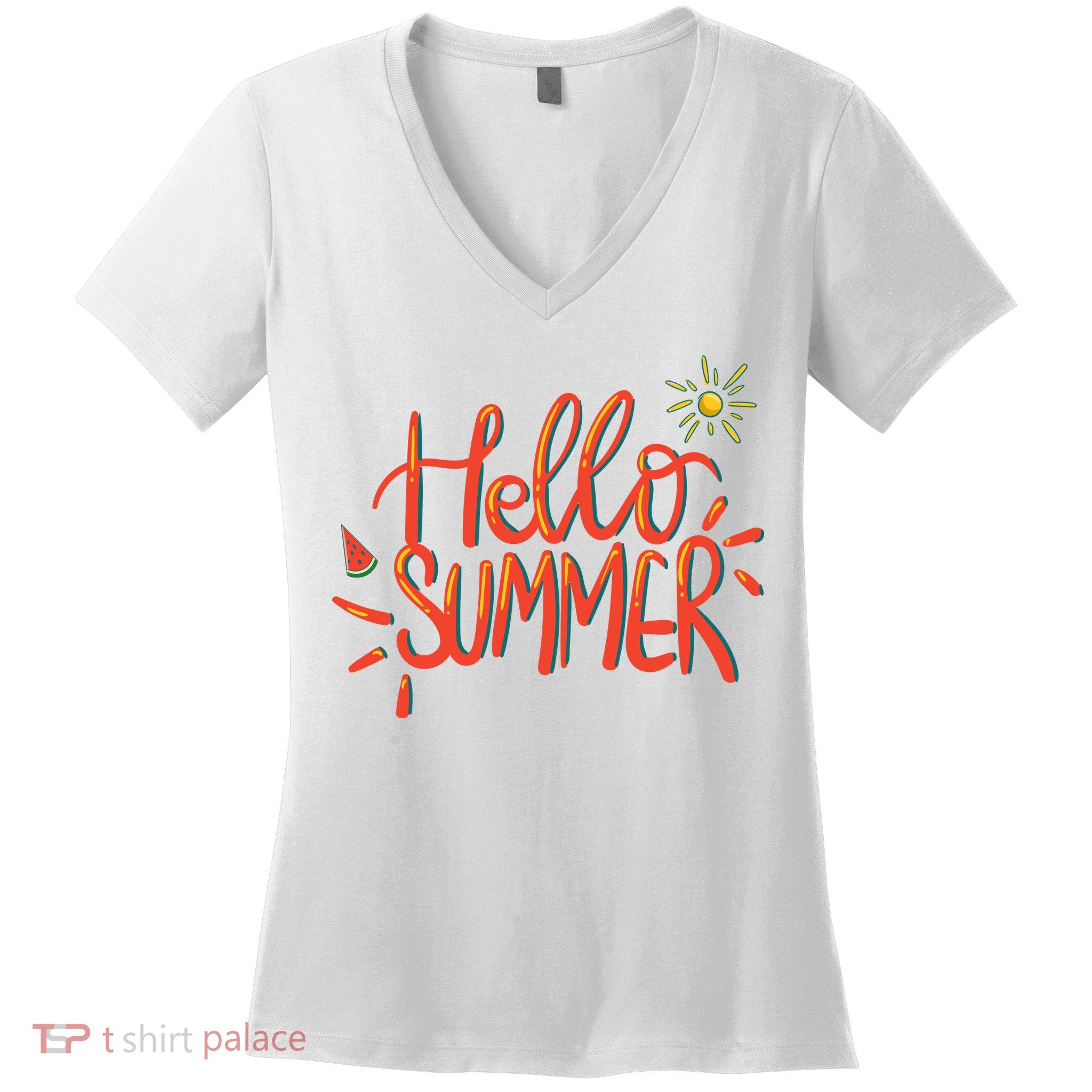 Hello Summer Fun Cute Women's V-Neck T-Shirt