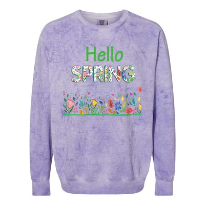 Hello Spring Flowers Bloom Floral First Day Of Spring Saying Colorblast Crewneck Sweatshirt