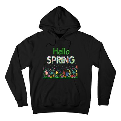 Hello Spring Flowers Bloom Floral First Day Of Spring Saying Hoodie