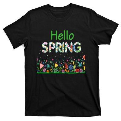 Hello Spring Flowers Bloom Floral First Day Of Spring Saying T-Shirt