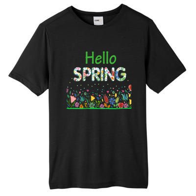 Hello Spring Flowers Bloom Floral First Day Of Spring Saying Tall Fusion ChromaSoft Performance T-Shirt