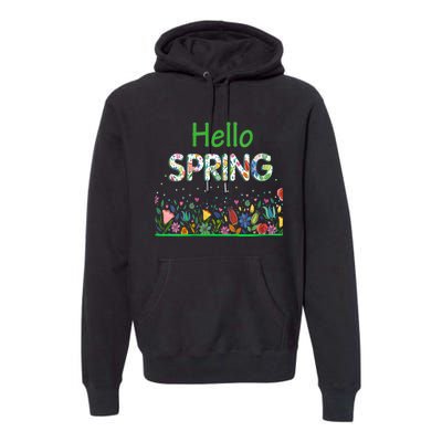 Hello Spring Flowers Bloom Floral First Day Of Spring Saying Premium Hoodie