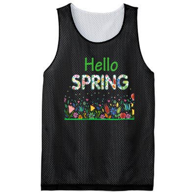 Hello Spring Flowers Bloom Floral First Day Of Spring Saying Mesh Reversible Basketball Jersey Tank