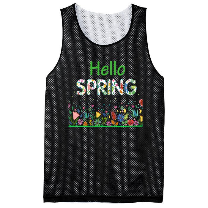 Hello Spring Flowers Bloom Floral First Day Of Spring Saying Mesh Reversible Basketball Jersey Tank