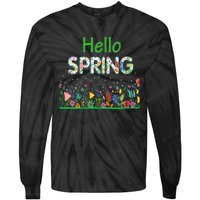 Hello Spring Flowers Bloom Floral First Day Of Spring Saying Tie-Dye Long Sleeve Shirt