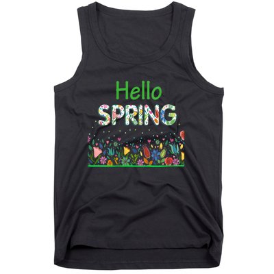 Hello Spring Flowers Bloom Floral First Day Of Spring Saying Tank Top