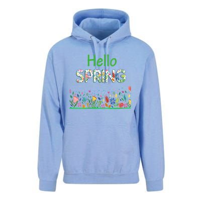 Hello Spring Flowers Bloom Floral First Day Of Spring Saying Unisex Surf Hoodie