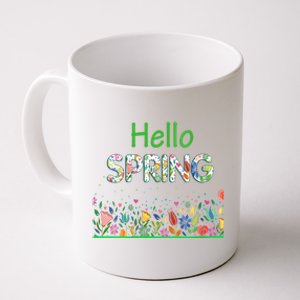 Hello Spring Flowers Bloom Floral First Day Of Spring Saying Coffee Mug