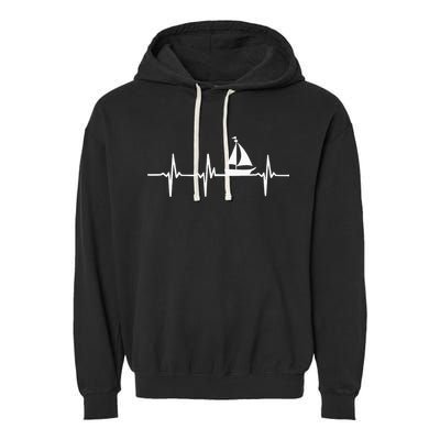 Heartbeat Sailing For Sailors With Sailboat Garment-Dyed Fleece Hoodie