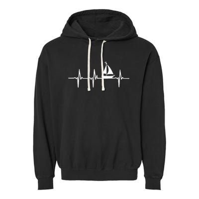 Heartbeat Sailing For Sailors With Sailboat Garment-Dyed Fleece Hoodie