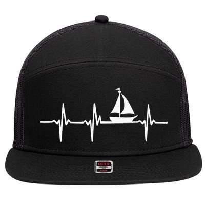 Heartbeat Sailing For Sailors With Sailboat 7 Panel Mesh Trucker Snapback Hat