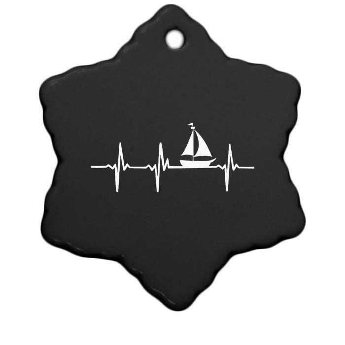 Heartbeat Sailing For Sailors With Sailboat Ceramic Star Ornament