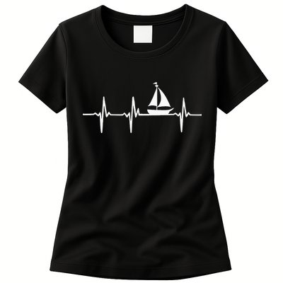 Heartbeat Sailing For Sailors With Sailboat Womens T-Shirt