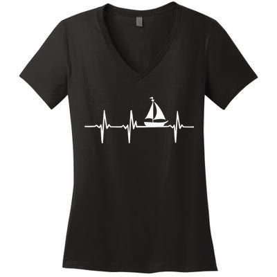 Heartbeat Sailing For Sailors With Sailboat Women's V-Neck T-Shirt