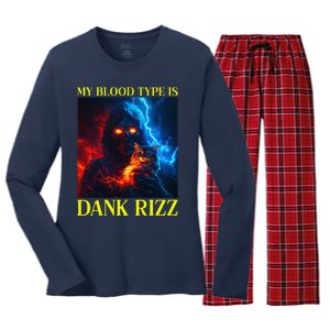 Hard Skeleton Funny Oddly Specific Dank Rizz Meme Women's Long Sleeve Flannel Pajama Set 