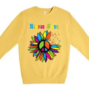 Hippie Soul Funny Peace Sign Daisy Flower Hippies Art Lovers Premium Crewneck Sweatshirt