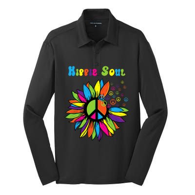 Hippie Soul Funny Peace Sign Daisy Flower Hippies Art Lovers Silk Touch Performance Long Sleeve Polo