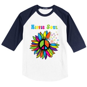 Hippie Soul Funny Peace Sign Daisy Flower Hippies Art Lovers Baseball Sleeve Shirt