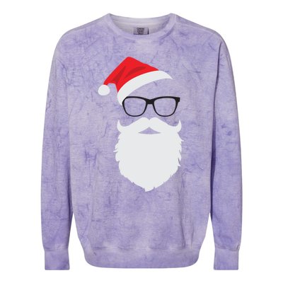 Hipster Santa Face With Hat Beard And Glasses Christmas Cool Gift Colorblast Crewneck Sweatshirt