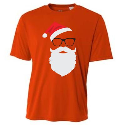 Hipster Santa Face With Hat Beard And Glasses Christmas Cool Gift Cooling Performance Crew T-Shirt