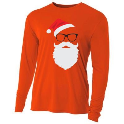 Hipster Santa Face With Hat Beard And Glasses Christmas Cool Gift Cooling Performance Long Sleeve Crew