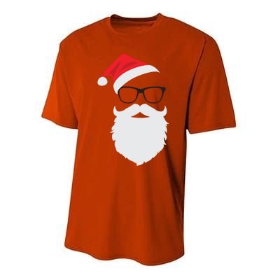 Hipster Santa Face With Hat Beard And Glasses Christmas Cool Gift Performance Sprint T-Shirt